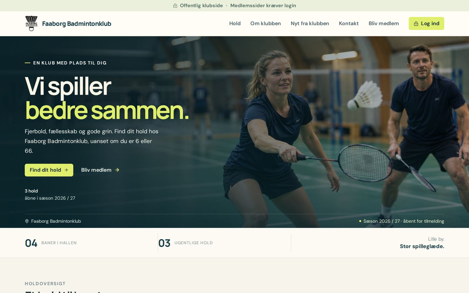 Faaborg Badmintonklubs forside lavet med Klubik