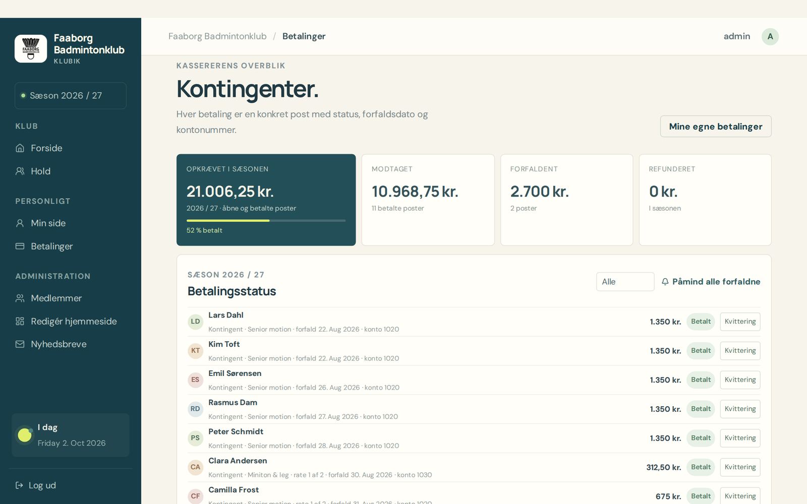 Kontingent uden regneark