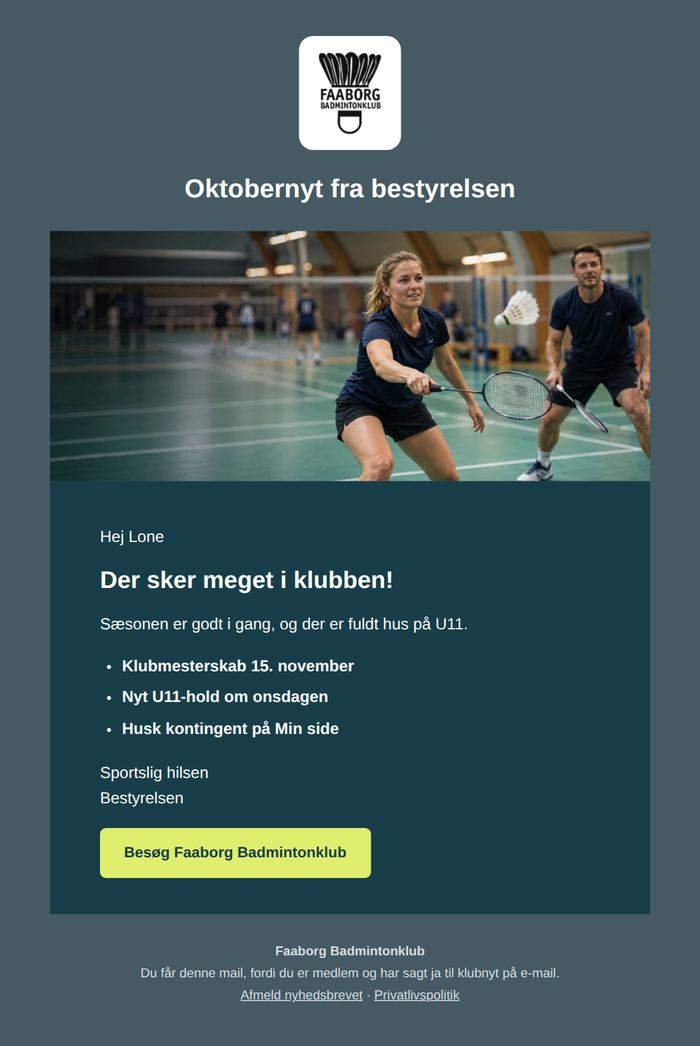 Nyhedsbreve i klubbens design