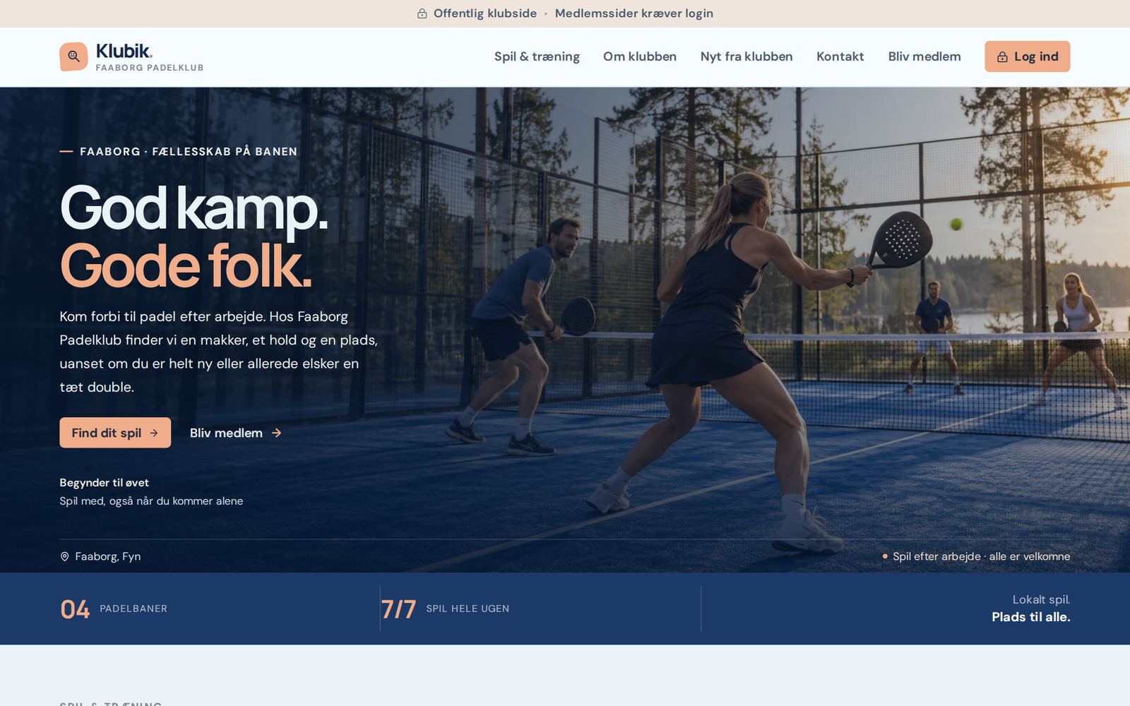 Faaborg Padelklubs forside lavet med Klubik